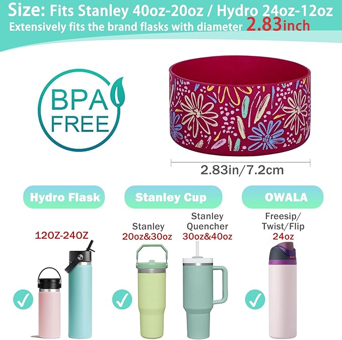 WK IEASON Protective Silicone Base Boot for Hydro Flask Mouth, Anti-Slip Silicone Sleeve Cover Bumper for Hydro Water Bottle Accessories -2.83inch Bottom Diameter