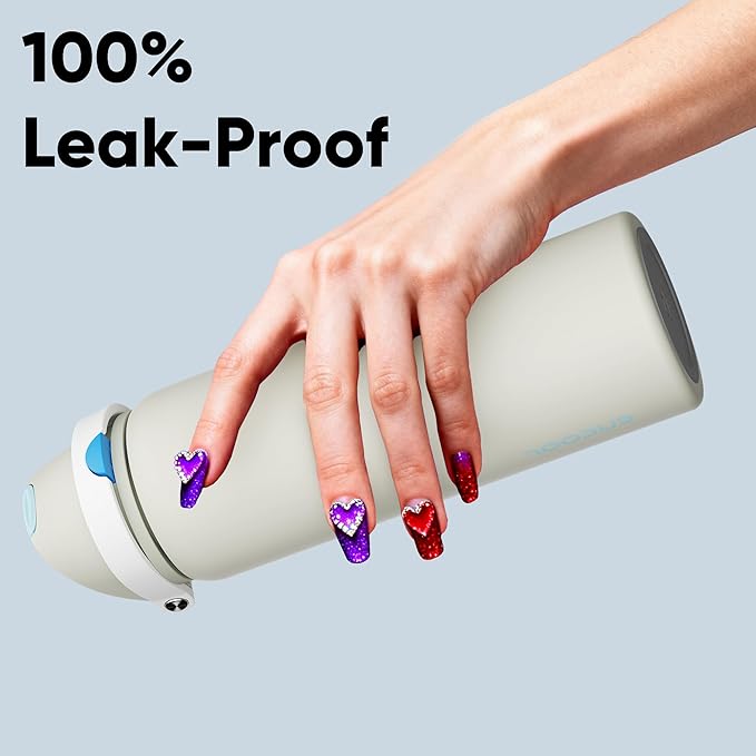 Insulated Water Bottle with Straw - Encool Stainless Steel Water Bottle with Push Button Lid, Leak-Proof & BPA-Free, Keeps Cold for 24 Hours for Sports, Travel, Gym (32 oz, Kangaroo Grey)