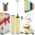 Rechargeable Milk Frother, Electric Coffee Foamer, Handheld Drink Mixer for Latte, Cappuccino, Coffee, Eggs, Hot Chocolate, Protein,Beige
