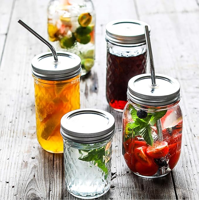 16pack 16oz Mason Jars with Airtight Lids and Bands, Regular Mouth Pint Canning Jars, Clear Glass Jars Ideal for Canning, Pickling, Meal Prep, Jam, Honey, Shower/Wedding Favors, Labels & Pen Included