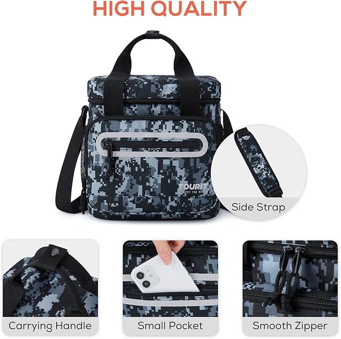 TOURIT Large Lunch Bag 14L Insulated Lunch Box Lunch Cooler for Men Women Work, Black