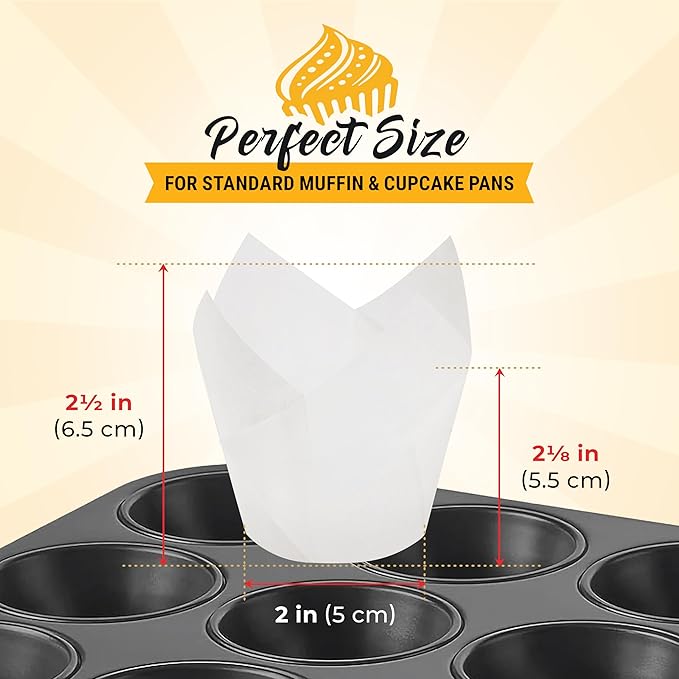 Tulip Cupcake Liners, Muffin Liners for Baking by Baker’s Signature – 200pcs of Parchment Paper Cups Cupcake Wrappers – Perfect Size, Sturdy, Greaseproof & Easy to Use – Wedding Decor – All White