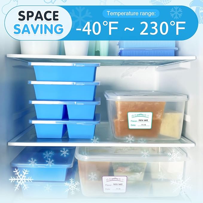 Walfos Silicone Freezer Tray With Lid - Easy to demold and Easy Meal Prep Container, 2pcs 1 Cup & 2pcs 2 Cup Silicone Mold for Soup and Food Storage -BLUE 4pcs