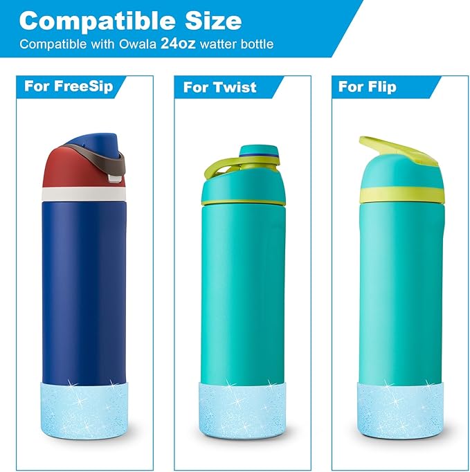 2PCS Glitter Silicone Boot for Owala Water Bottle, Anti-Slip Protective Sleeve for Owala Twist,FreeSip and Flip Stainless Steel Water Bottle, BPA-Free, Dishwasher Safe, Accessories