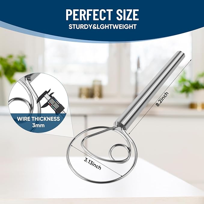 Danish Dough Whisk Stainless Steel Hook Dutch Mixer Tool for Bread Sourdough Baking Mixing