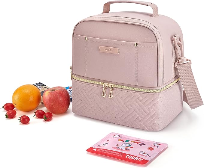 TOURIT Lunch Bag Women Double Deck Lunch Box Insulated Lunch Cooler Pink, with Reusable Long-Lasting Ice Packs, Camping Accessories, 2 Packs Pink Unicorn