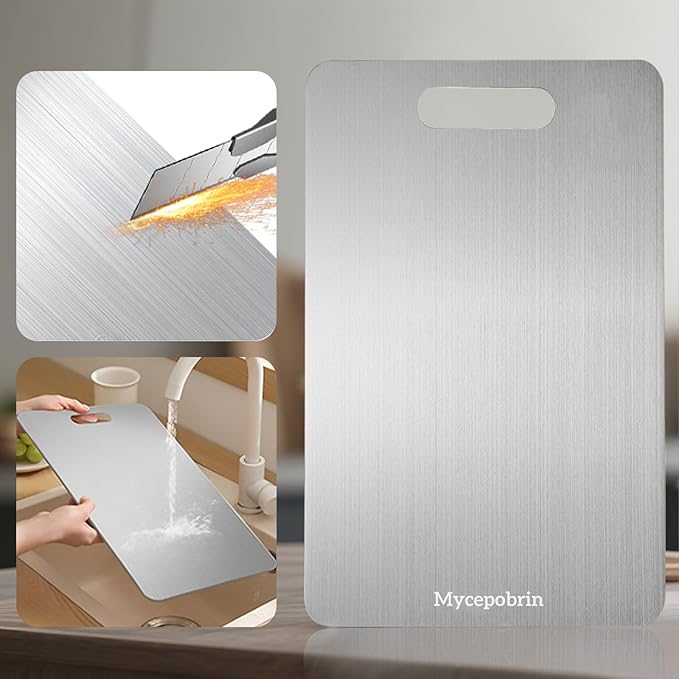 Katuchef Titanium Cutting Board, Siraat 100% Pure Apex Titanium Cutting Boards for Kitchen, Double Sided Non Toxic Celuxer Board for Cutting Meat Vegetable Fruit,Easy to clean(L:13.39L*9.06W)