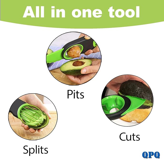 QPQ Good Grips Scoop And Avocado Masher Tool, Guacamole Masher- Slicing & Smashing, Ergonomic Non-Slip Handle, Perfect for Guacamole, Soft Fruits & Vegetables (Black)（Gift 3-in-1 Avocado Slicer）