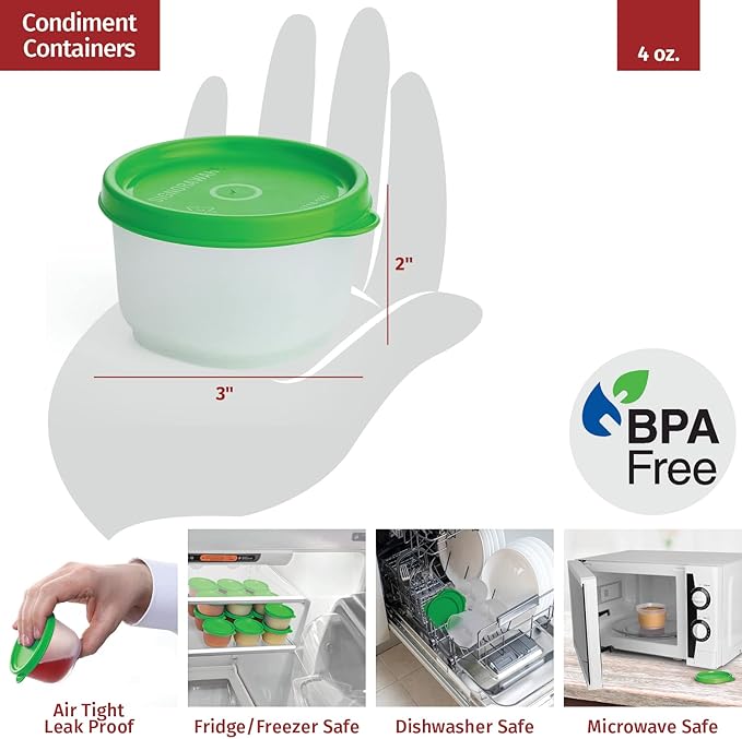 SIGNORA WARE Reusable Plastic Food Storage Containers 8 Pack - 4 oz. Stackable Airtight Leak Proof for Snacks, Nuts, Baby Food, Picnics, Prep, Salad Dressing - BPA Free