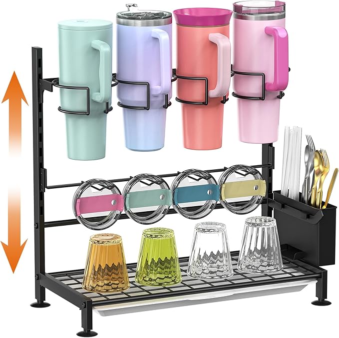 Housolution Water Bottle Organizer Drying Rack for 40oz Tumbler with Handle, 5 Levels Height Adjustable Cup Holder Storage Rack, Compatible with Stanley, Owala, Simple Modern and Other Brands