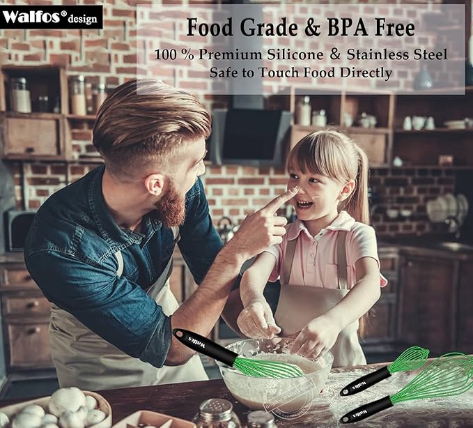 Walfos Silicone Whisk, Rubber Whisks for Cooking, Baking (11,9,8.5 inch) - Heat Resistant Kitchen Whisks for Non-stick Cookware, Balloon Egg Beater Perfect for Blending, Whisking, Beating, Frothing