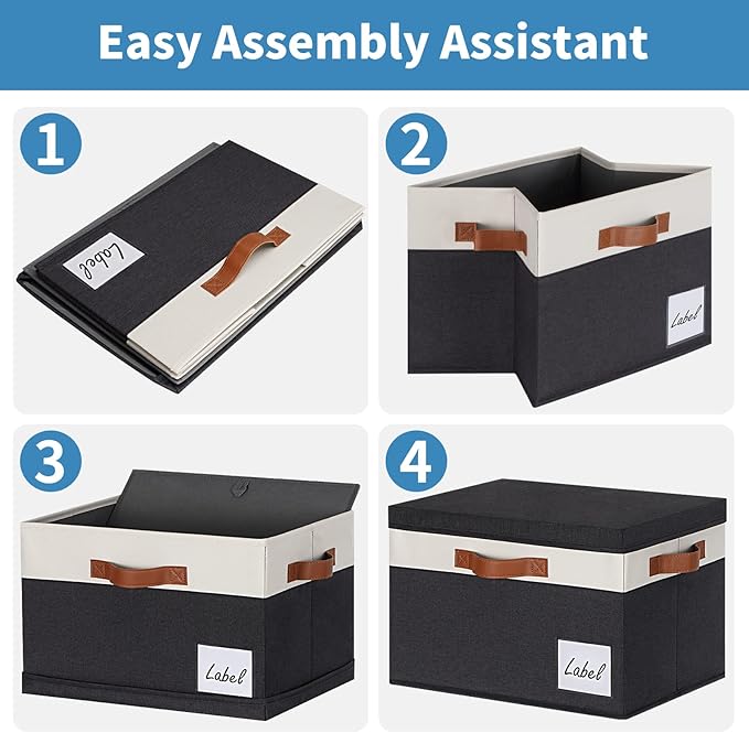 GhvyenntteS Fabric Storage Bins with Lids 6 Pack, Foldable Fabric Storage Baskets with Lid and Handles, Large Closet Organizers and Storage boxes with Label for Home Office (Black, 15" x 11" x 9.7")