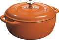 Lodge 6 Quart Enameled Cast Iron Dutch Oven with Lid – Dual Handles – Oven Safe up to 500° F or on Stovetop - Use to Marinate, Cook, Bake, Refrigerate and Serve – Pumpkin