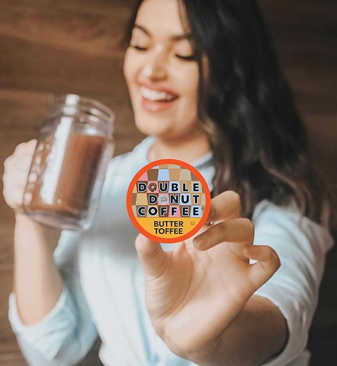 Double Donut Coffee Flavored Coffee Pods,Butter Toffee Coffee, Single Serve Medium Roast Coffee for Keurig K Cups Brewers, 48 Count