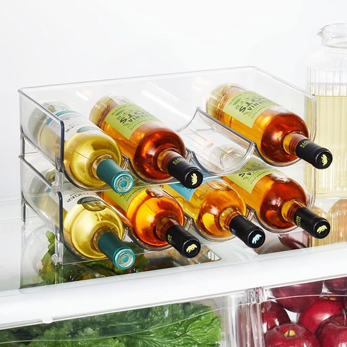 mDesign Plastic Free-Standing Stackable Bottle Storage Rack, for Kitchen Countertop, Fridge, Freezer; Organizer for Water Bottles, Sports Drinks; Ligne Collection, 2 Pack - Store 8 Bottles - Clear