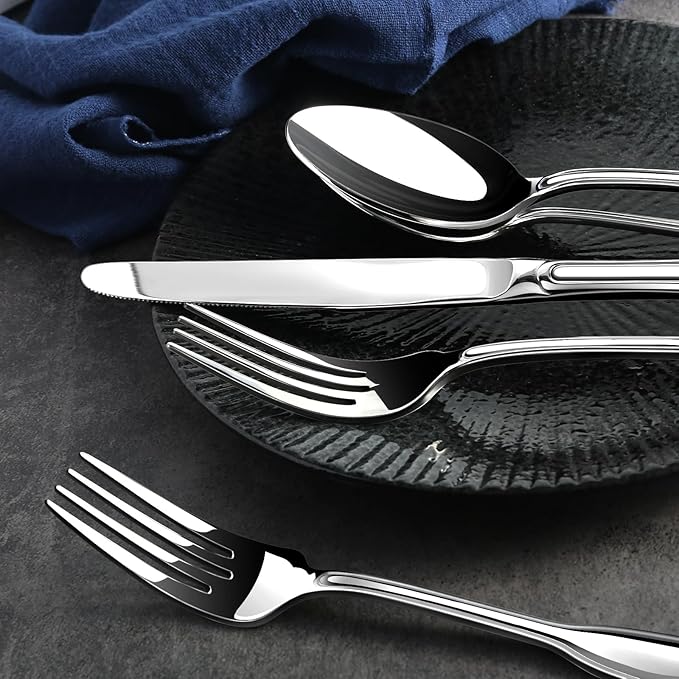 Silverware Set For 12, 60 Piece Flatware Cutlery Set With Ergonomic Wide Handles, Mirror Polished Stainless Steel Utensils Set For Kitchen, Dishwasher Safe For Home, Restaurant, Party