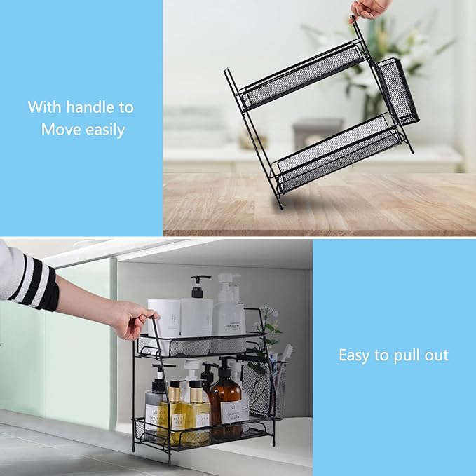 LEMIKKLE Countertop Organizer for Bathroom Counter, The Organizer for Bedroom, Spice Rack Organizer for Kitchen Counter Shelf with Small Basket(Black)