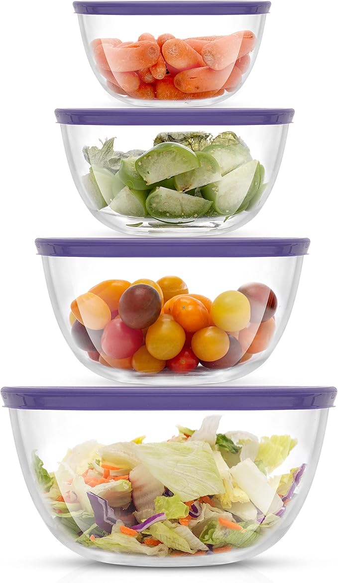 JoyJolt Kitchen Mixing Bowls - 8pc Glass Bowls with Lids Set Neat Nesting - Large Mixing Bowl Set, Batter Bowl, Salad Bowl with BPA-Free Lid