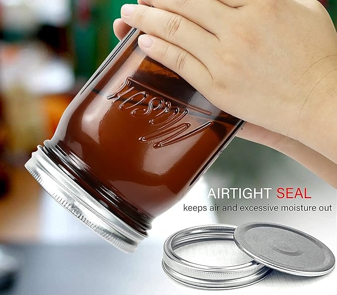 32 oz Wide Mouth Amber Glass Mason Jars (6 Pack) - BPA Free, Air Tight, Leak Resistant - Quart Mason Jars for Canning, Storing Food, Spices, and Meal Prep