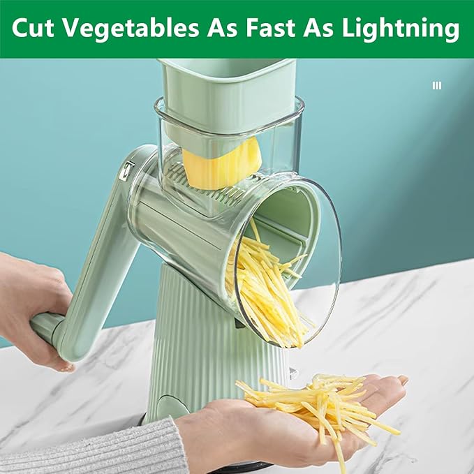 5 in 1 Rotary Grater, Kitchen Artifact 5 in 1 Food Chopper, AYUBOC 5 in 1 Gourmet Cheese Grater, 5 in 1 Cheese Grater, 5 in 1 Hand Crank Food Chopper-Green|5 Group Blades