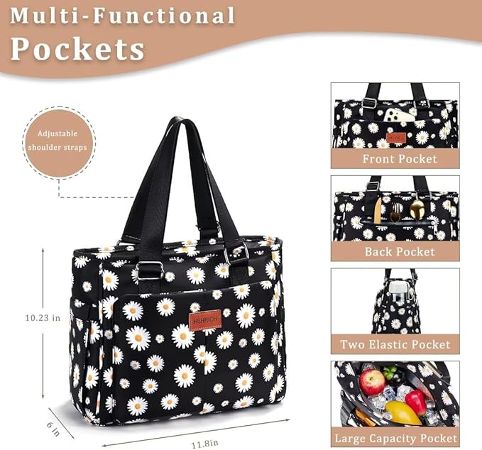 Large Women Lunch Bags for Work/Insulated Adult Lunch Box for Women/Leakproof Cooler Lunch Tote Bag with Storage Pocket. Reusable Lunch Cooler Purse for Work Picnic Hiking 14L, Floral
