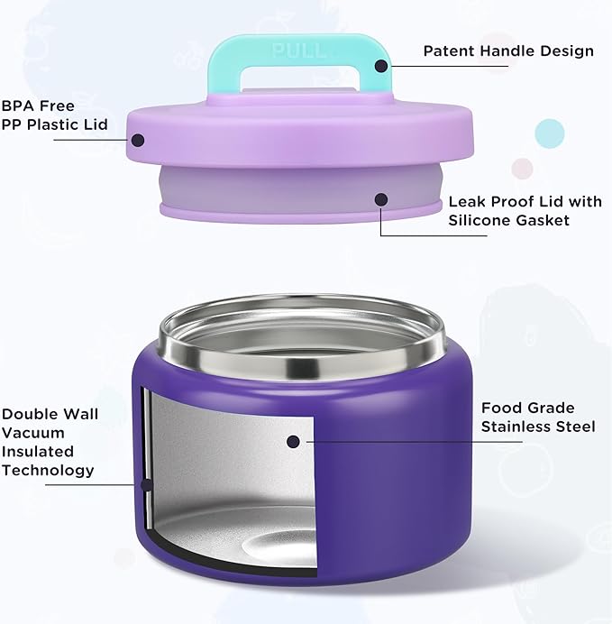 MAISON HUIS 8oz Soup Thermo Wide Mouth Vacuum Insulated Thermo Food Jar, Leak Proof Stainless Steel Thermo for Hot&Cold Food Kids Food Lunch Soup Container for School Travel