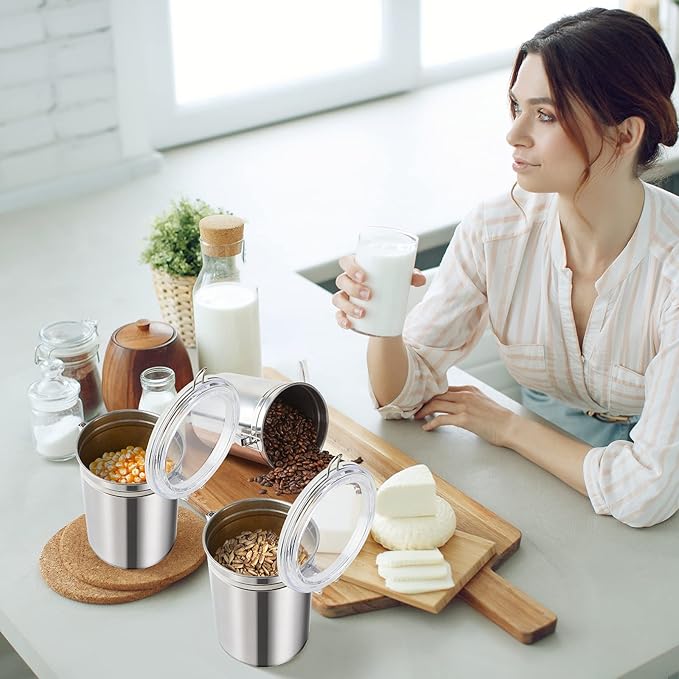 Lallisa 6 Pcs Stainless Steel Canisters 62 oz Stainless Steel Containers with Lids Food Storage Container with Airtight Clamp Lid Coffee Containers for Tea Sugar Coffee Flour Kitchen Counters
