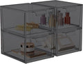 4 Pack Stackable Makeup Organizer and Storage, Acrylic Organizers，Clear Plastic Storage Drawer with Pull-Out Handles for Vanity, Undersink, Kitchen Cabinets, Pantry, Black