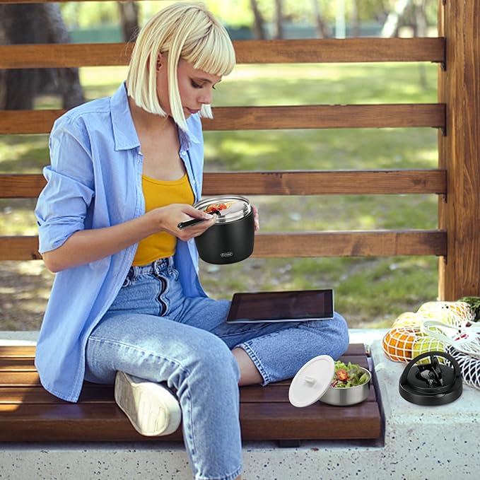 Soup Thermos for Hot Food Insulated Food Jar 32oz, Vacuum Insulated Stainless Steel Lunch Container - Wide Mouth Thermo for Soup & Food, Insulated lunch box Leakproof Bento Box with Spoon(Black)
