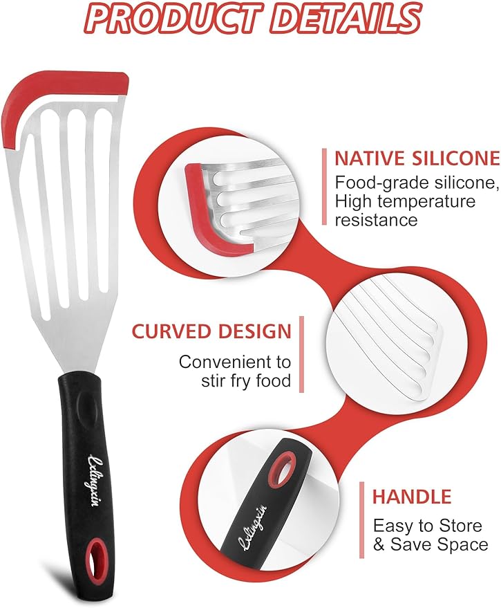 LX Fish Spatula Heat Resistant SiliconeTurner Spatula for Nonstick Cookware, Silicone Thin Flipper Slotted Spatulas - Ideal for Grilling, omelette making, Pancake
