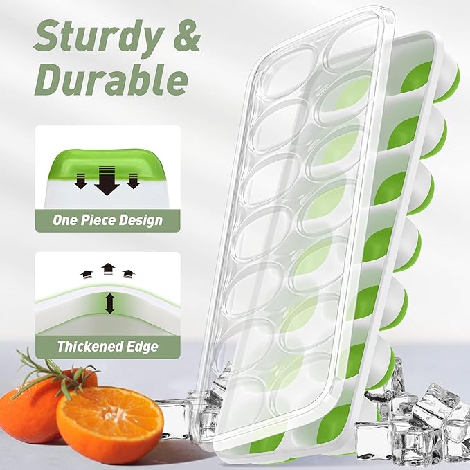 Ice Cube Tray with Lid, 3 Pack 42 Cubes Durable Stackable Ice Cube Trays for Freezer with Removable Lids, Easy-Release Plastic & Silicone Ice Tray for Cocktail, Coffee