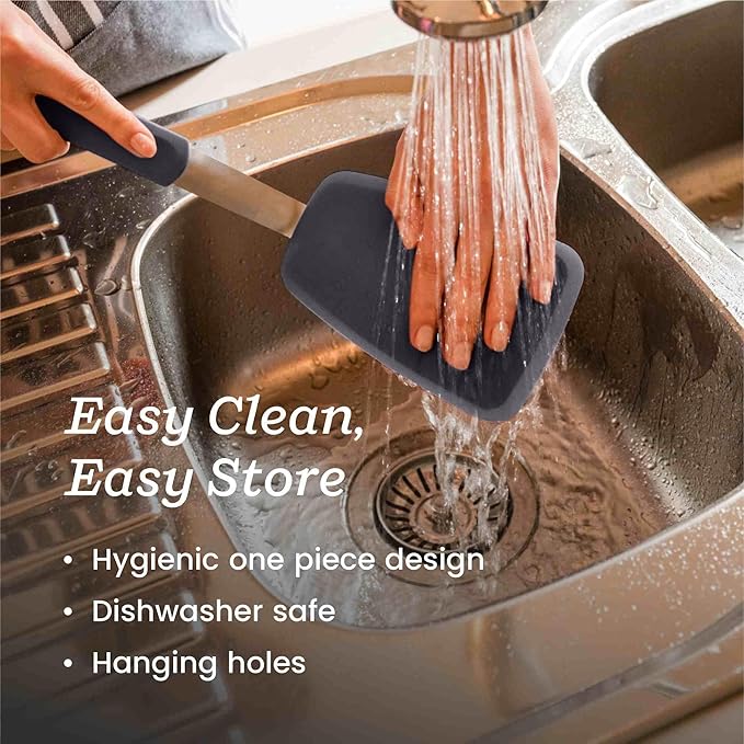 StarPack Premium Flexible Large Silicone Turner Spatula - High Heat Resistant to 600°F, Hygienic One Piece Design, Non Stick Rubber Kitchen Utensil for Fish, Eggs, Pancakes & Cookies (Stormy Grey)