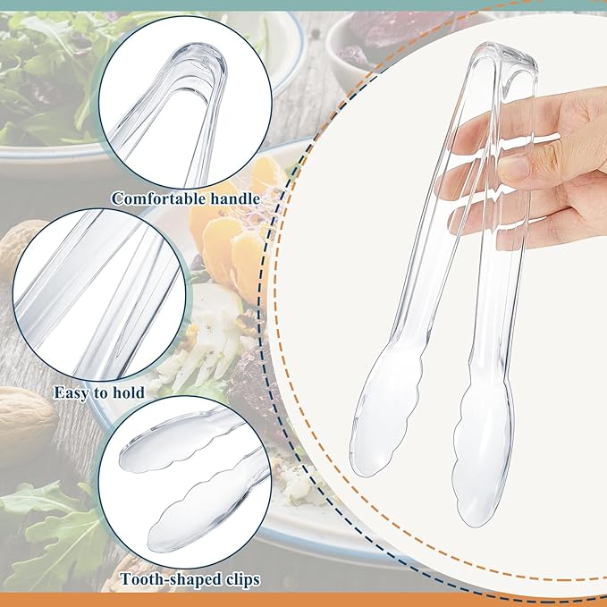 Tessco for you 50 Pcs Plastic Tongs for Serving Bulk, 9 Inch Plastic Disposable Serving Tongs Heavy Duty Salad Utensils for Kitchen Buffets BBQ Events Catering (Transparent)