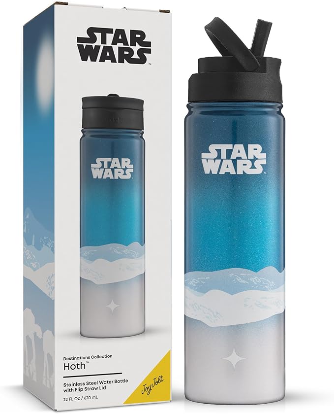 JoyJolt Stainless Steel Star Wars Water Bottle 22 oz with Straw Lid, BPA-Free Sports and Travel Vacuum Insulated Water Bottle, Destination Collection Hoth Bottle, Star Wars Gifts