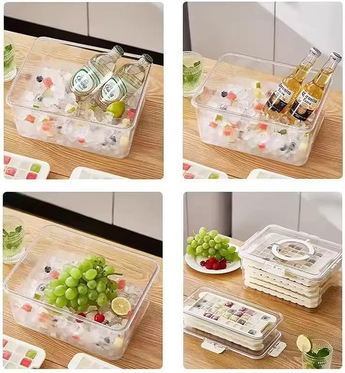 Ice Trays for Freezer with Lid and Bin,Plastic Ice Bin Container for Freezer,3 Pack Crushed Ice Cube Trays with Lids and Bin,Ice Container with Locking Lid,BPA Free,Easy to Remove