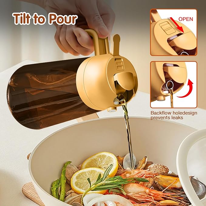 YARRAMATE 16oz/470ml Light Blocking Oil Sprayer for Cooking with Stickers, Food-Grade 2 in 1 Olive Oil Dispenser Bottle for Kitchen, Premium Dark Amber Glass Oil Bottle for Air Fryer, BBQ(Orange)