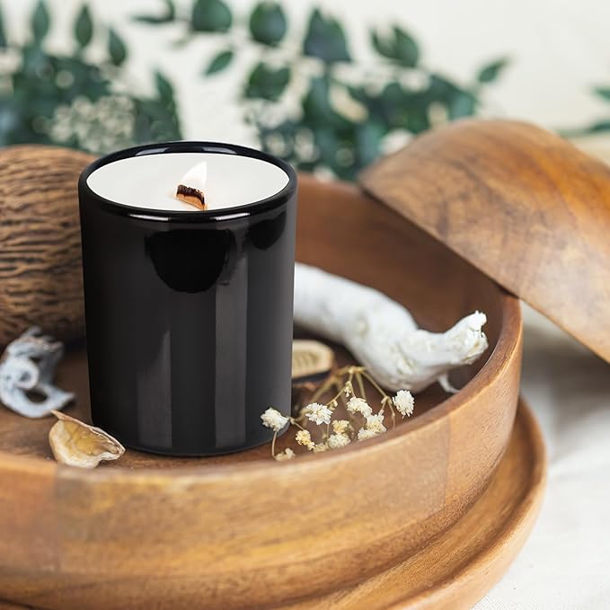 Thick Candle Jars for Making Candles 12 Pcs, 7 OZ Empty Jars with Wood Lids for Candle Making, Sample Container, Light Black