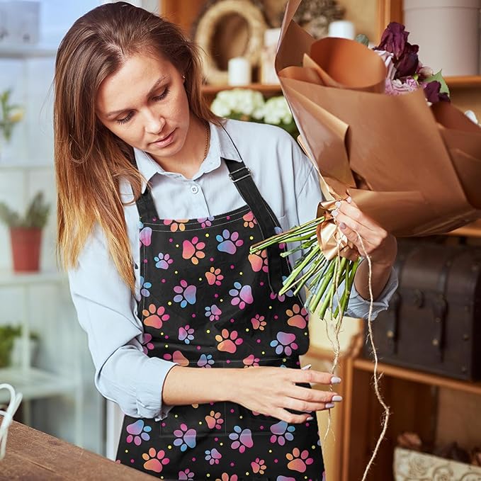 Britimes Apron Home Kitchen Cooking Baking Paw Animal Dog Apron Gardening for Women Men with Pockets 32x28 inch
