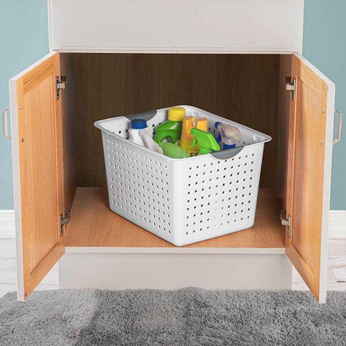 Sterilite 12-Pack Deep Ultra Basket, Open Top Plastic Storage Organizer, White - Classic Baskets for Organizing Countertops, Pantry Shelves, Kitchen Cabinets, Laundry Rooms or Home Offices