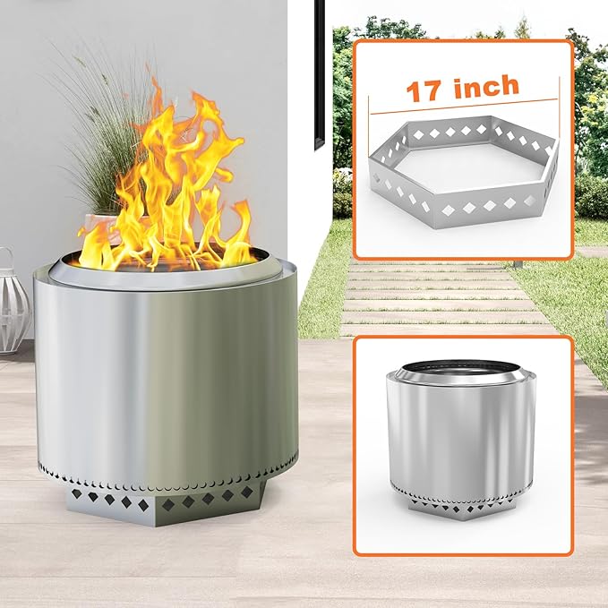 Fire Pit Stand for Solo Stove Bonfire 19.5", Hexagon Bonfire Stoves Support Stand, 304 Stainless Steel Fire Pit Accessories for Solo Stove, Stand Use on Other Fireplace Camping Accessories