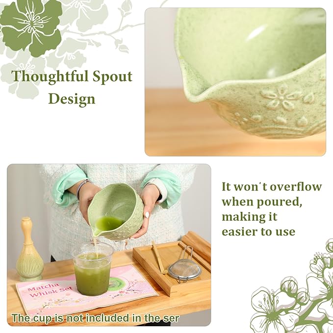 6pcs Matcha Whisk Set Includes Resin Matcha Whisk,Ceramic Matcha Bowl Set and Sifter,Matcha Whisks Holder,Natural Bamboo Spoon and Tea Towel for Matcha Starter Kit Lovers (Pink)