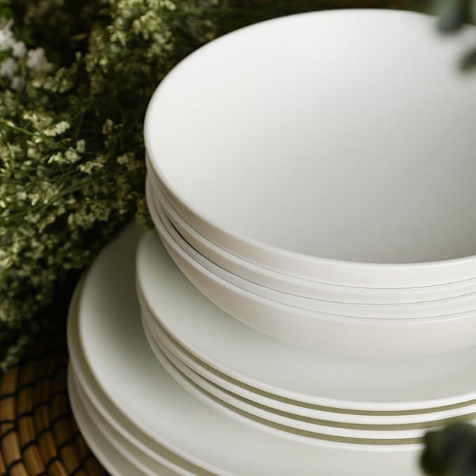 Stone Lain Taglio 12-Piece Dinnerware Set Bone China, Matte White