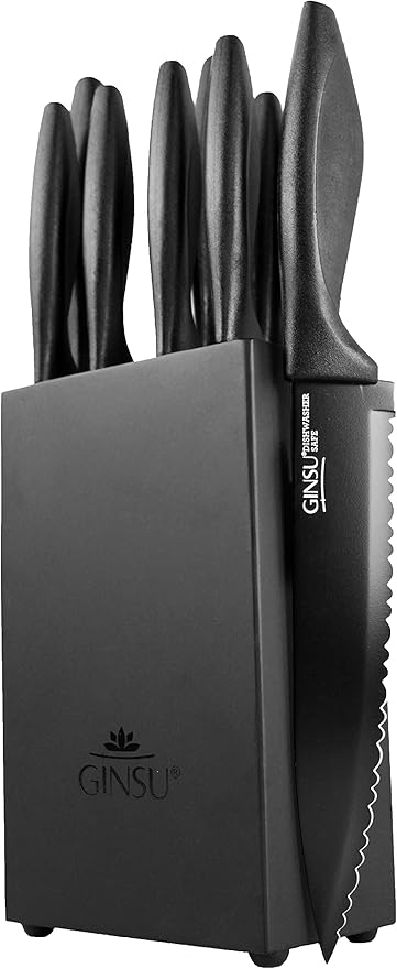 Ginsu Daku 10-Piece Black Knife Set with Black Wood Block - Dishwasher Safe and Always Sharp