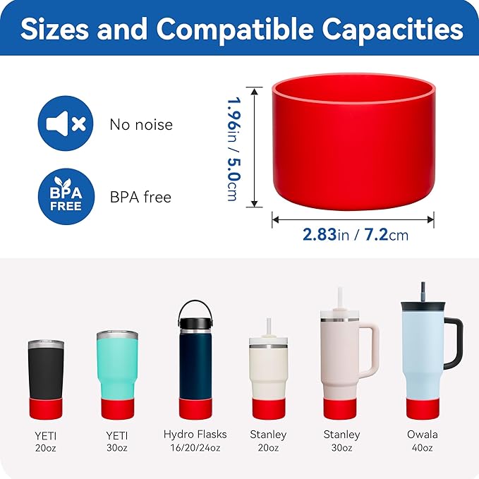 2 Pack Silicone Boot | Compatible with Hydro Flask, Owala, Yeti, Stanley & More | Fits 2.75-2.85" Bottom Bottles/Tumblers (12-40oz) | Anti-Slip | BPA-Free | Scratch & Noise Resistant