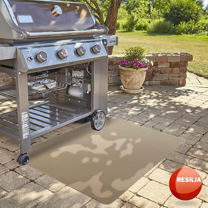 RESILIA Large Under Grill Mat – Heavy Duty, Reusable Outdoor Floor Protector Mats for Deck, Patio, & Garage – 36 Inch x 48 Inch, Beige/Tan Orange Peel, Made in The USA
