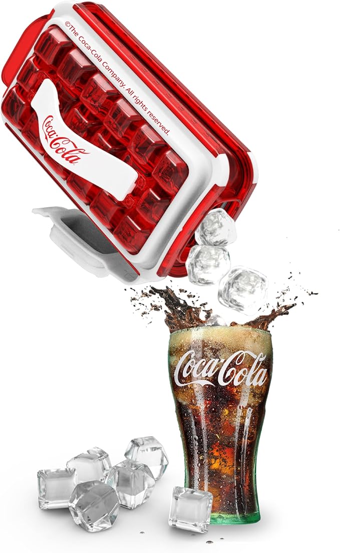 ICEBREAKER Nordic POP Ice Cube Tray With Lid and Coca-Cola® Design - NO SPILL Ice Cube Trays For Freezer - NO TOUCH Trays For Freezer With Lid - Make And Serve 18 Ice Cube Without Touching the Ice