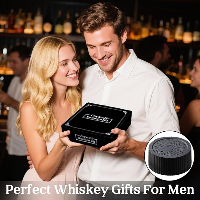 Electric Whiskey Smoker Kit Rechargeable Cocktail Smoker with 6 Wood Chips, No Butane Needed, Mens Gift for Whiskey Lovers, Old Fashioned Smoker Kit for Men, Bourbon Smoker Kit