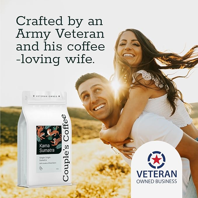 Couple’s Coffee Whole Bean Coffee | Single Origin Sumatra Dark Roast Coffee | Gives Back to Military Families | Made with 100% Arabica Beans | 12oz