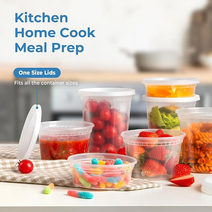 Fit Meal Prep 36 Pack 8 16 32 oz Deli Containers with Lids Variety Pack, US Made Leakproof Assorted Plastic Soup Containers, Combo Clear Food Storage Containers with Lids, Microwave Freezer Safe