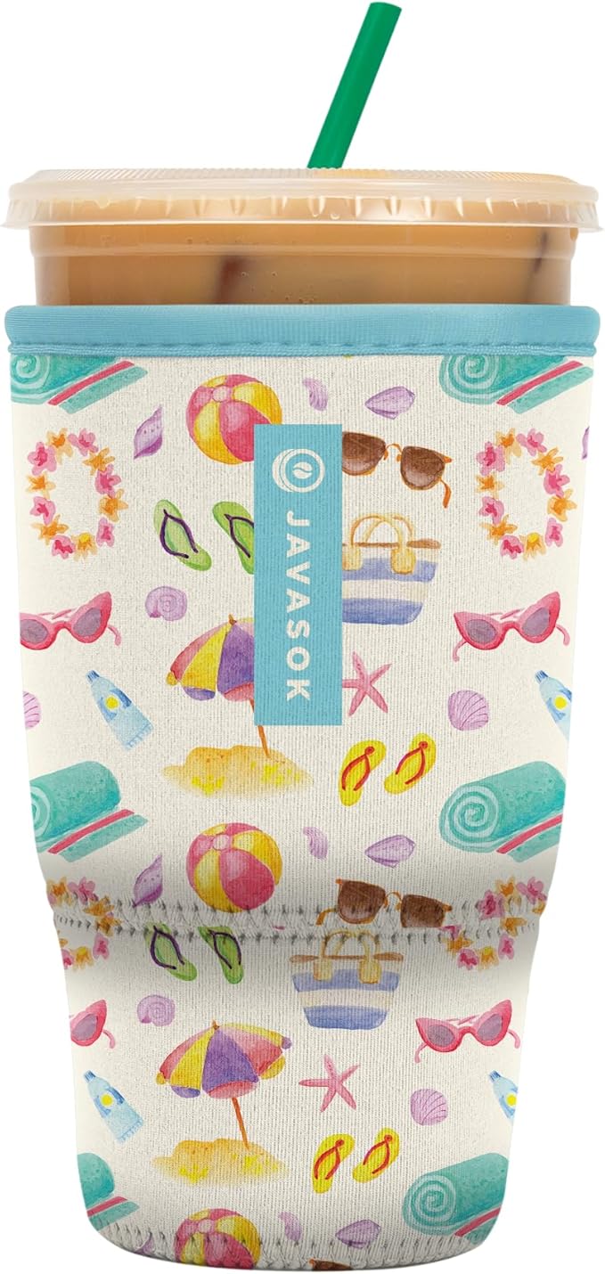 Sok It JavaSok Iced Coffee & Cold Soda Insulated Neoprene Cup Sleeve (Beach Life, Large: 30-32oz)